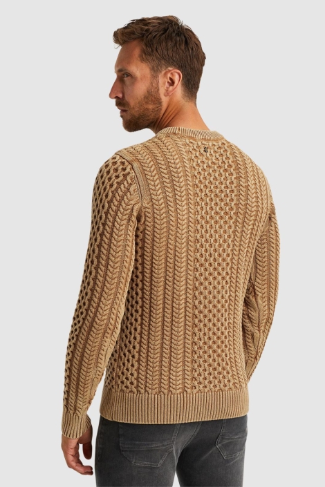 PME legend r-neck garment dye cable knit